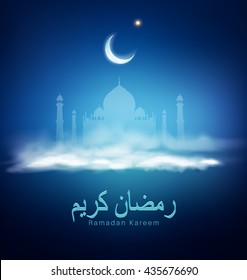 vector background for Ramazan holiday with clouds, mosque, crescent and an inscription
"Ramadan Kareem"