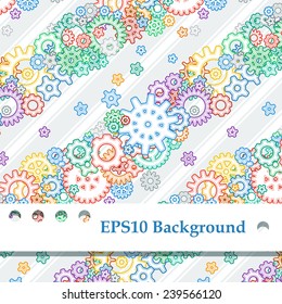 Vector background with random colored contour gears