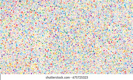 Vector background with random small polka dots, points, circles, halftone. Abstract multi color pattern for background, banner, card. Dotted template. Stylish banner with randomly disposed spots.