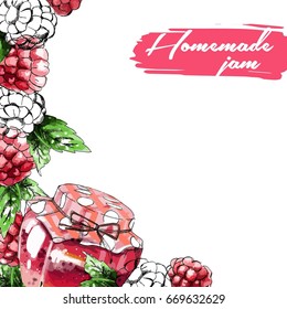 Vector background with raspberry and jam.