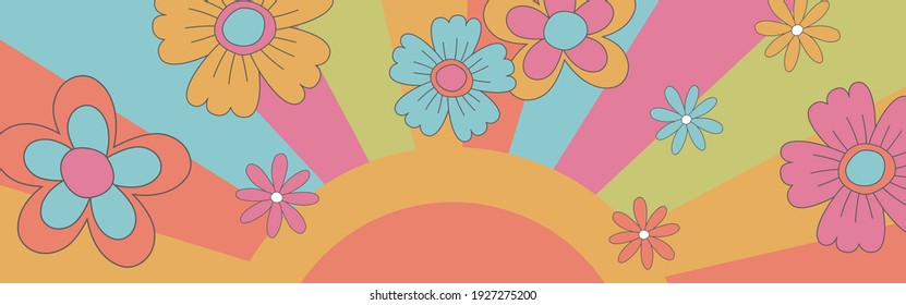 vector background with rays, flowers and sun for social media posts, banner, card design, etc.