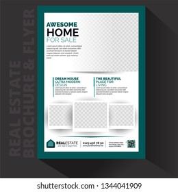 Vector background for real estate agency with abstract house and continents. Can be used for a poster, brochure or flyer 