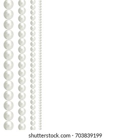 Vector background with realistic 3D shiny natural white pearl garlands. Pearl beads. Set for Celebratory Design, Christmas decorations. Wedding theme. Vector Illustration.