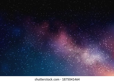 Vector background with realistic night landscape. Night sky with milky way 
