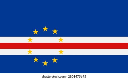 Vector background with realistic official national flag of the Republic of Cape Verde. Patriotic Cabo Verde design with ten yellow stars and horizontal stripes