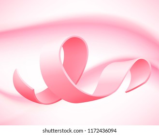 Vector background with realistic pink ribbon. Symbol of breast cancer awareness month in october. Illustration.