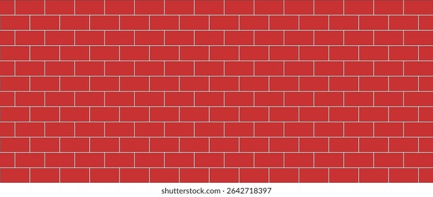 Vector background of red brick wall. The illustration features a repeating pattern of rectangular bricks with white outlines, creating a clean and graphic representation of a brick wall.