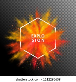 Vector background of red colored powder explosion. Abstract multicolored banner