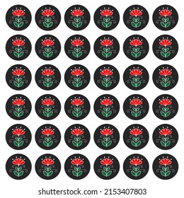 Ornamento de flores rojas de fondo vectorial, color rojo de estilo plano