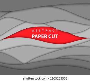 Vector background red and gray color paper cut shapes. 3D abstract paper art style, design layout for business presentations, flyers, posters, prints, decoration, cards, brochure cover.