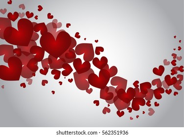 vector background with red hearts, valentines day