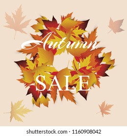 Vector background with red, orange, brown and yellow falling autumn leaves. Templates for posters, banners, flyers, sales and discounts. Autumn leaves.Autumn design.