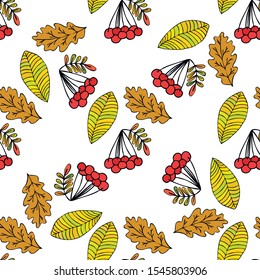 Vector background with red, orange, brown and yellow falling autumn leaves.