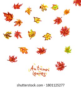 Vector background with red, orange, brown and yellow falling autumn leaves. Hand drawn.