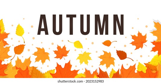 Vector background with red, orange, brown and yellow autumn leaves. Bright red leaves.