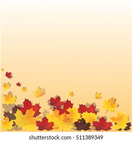 Vector background with red, orange, brown and yellow falling autumn leaves.