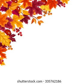 Vector background with red, orange, yellow and purple autumn leaves.