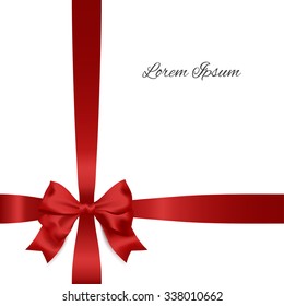 Vector Background with Red ribbon, photorealistic bow and place for text.