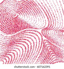 Vector background with red and ruby color circles. Curve lines of multiple colorful round confetti on white backdrop. Abstract striped pattern, geometric shapes scatter, stylish waviness cover.