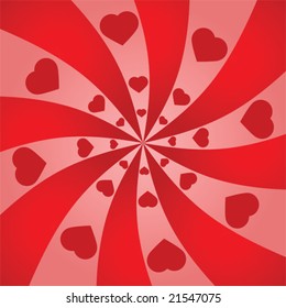 Vector background with a red spiral and hearts, ideal for Valentine's Day.