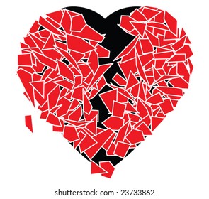 vector background of red splinters forming a broken heart