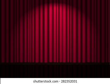 vector background with red velvet curtain on theater stage