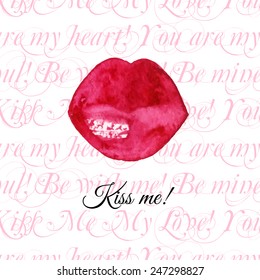 Vector background with red watercolor lips
