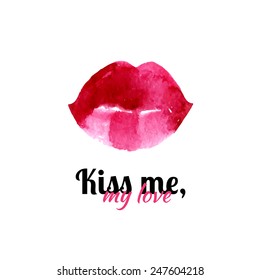 Vector background with red watercolor lips