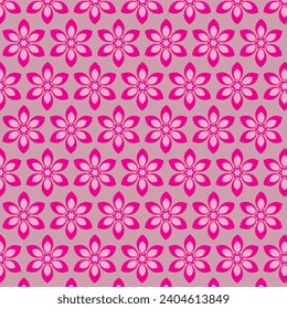 Vector background with repeating floral pattern. Flowers in shades of purple color distributed in the area. Geometric flowers, petals, ornamental, decorative, flowers, garden, fabric, pattern.