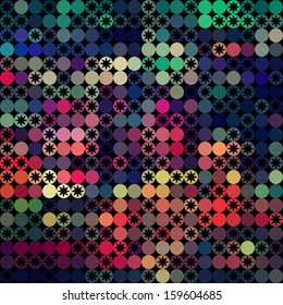 Vector background of repeating geometric stars. Geometric background. Retro hipster color spectrum background. Mosaic pattern, Backdrop. Repeating circles, round shapes.