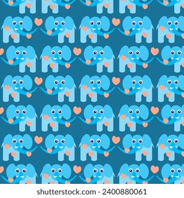 Vector background with repeating pattern. Pattern in the shape of an elephant. An elephant spread out in an area. Animal, cute, repetitive. Elephants trunks together. A heart among elephants. Love, cu