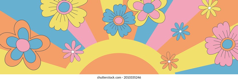 vector background with retro flowers for social media posts, banner, card design, etc.