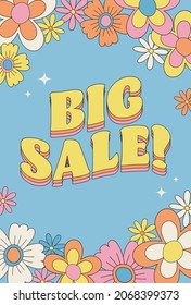 vector background with retro flowers for social media posts, banner, card design, etc.