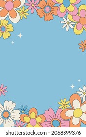 vector background with retro flowers for social media posts, banner, card design, etc.