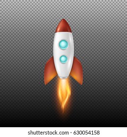 Vector background with retro space rocket ship launch, Template for project start up and development process, creative idea etc.