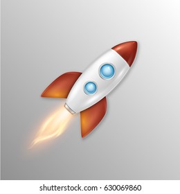 Vector background with retro space rocket ship launch, Template for project start up and development process, creative idea etc.