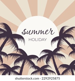 vector background retro style with palm tree silhouettes and copy space 