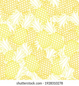 vector background with ripe bananas. flat background image with whole pineapples. pineapples on a white background with a yellow outline. pineapple outline