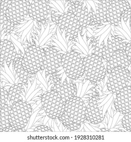 vector background with ripe bananas. flat background image with whole pineapples. pineapples on a white background with a black outline. pineapple outline