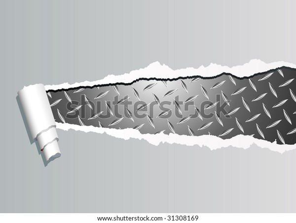 vector background with ripped paper and diamond\
metal plate