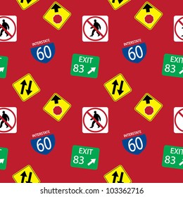 Vector background with  road signs, seamless pattern