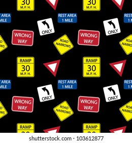 Vector background with  road signs, seamless pattern