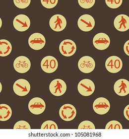 Vector background with  road signs, seamless pattern