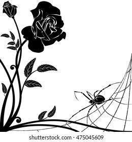 vector background with rose and spider in black and white