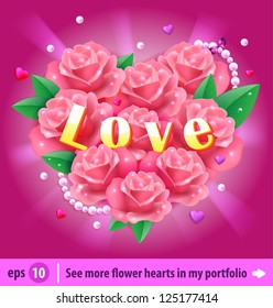 Vector background with roses heart. Happy Valentine's day. Easy to edit. Perfect for invitations or announcements.
