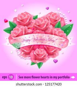 Vector background with roses heart. Happy Valentine's day. Easy to edit. Perfect for invitations or announcements.