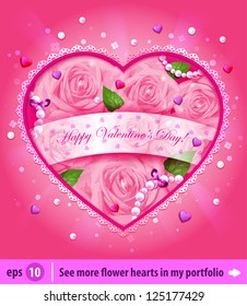 Vector background with roses heart. Happy Valentine's day. Easy to edit. Perfect for invitations or announcements.