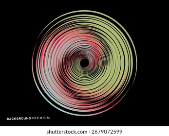 Vector background of rotating ellipse 3D shapes, consisting of futuristic circle pattern and wavy lines with colorful gradations.	
