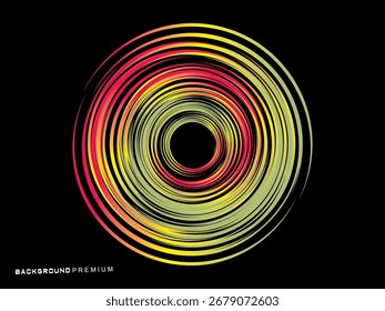 Vector background of rotating ellipse 3D shapes, consisting of futuristic circle pattern and wavy lines with colorful gradations.	
