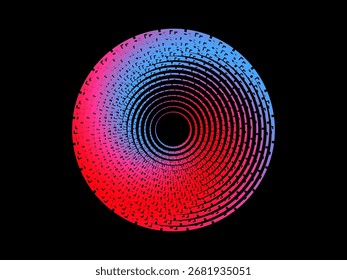 Vector background of rotating ellipse 3D shapes, consisting of futuristic circle pattern and wavy lines with colorful gradations.
